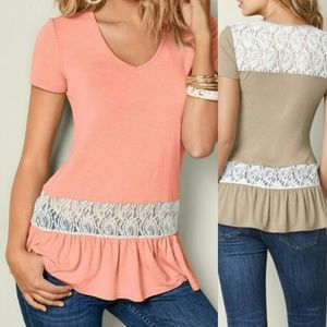 Coral lace inset top NWT